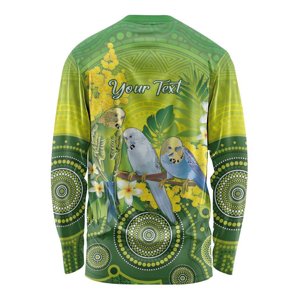 Personalised Budgerigar Australia and Golden Wattle Long Sleeve Shirt Budgie Aboriginal Art