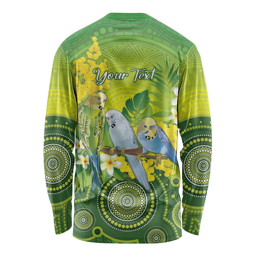 Personalised Budgerigar Australia and Golden Wattle Long Sleeve Shirt Budgie Aboriginal Art