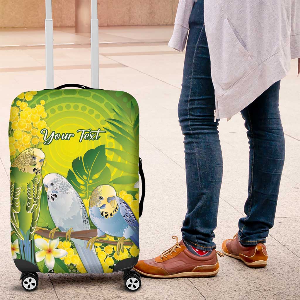 Personalised Budgerigar Australia and Golden Wattle Luggage Cover Budgie Aboriginal Art