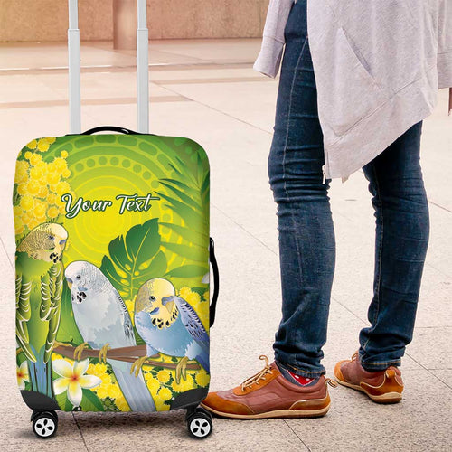 Personalised Budgerigar Australia and Golden Wattle Luggage Cover Budgie Aboriginal Art