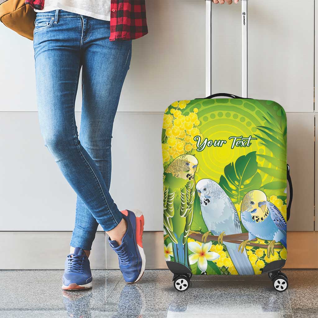Personalised Budgerigar Australia and Golden Wattle Luggage Cover Budgie Aboriginal Art