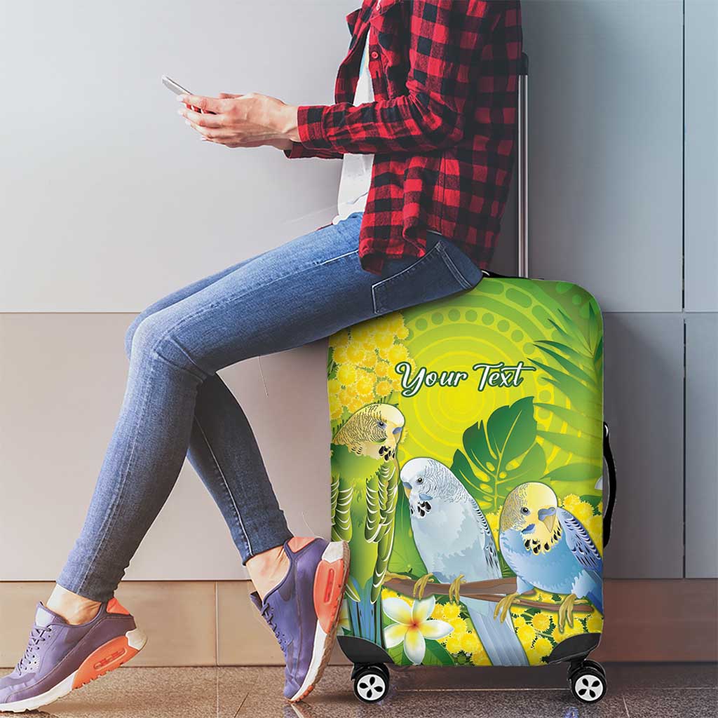 Personalised Budgerigar Australia and Golden Wattle Luggage Cover Budgie Aboriginal Art