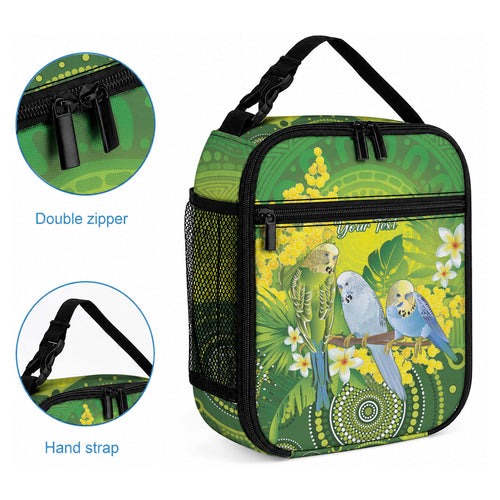 Personalised Budgerigar Australia and Golden Wattle Lunch Bag Budgie Aboriginal Art