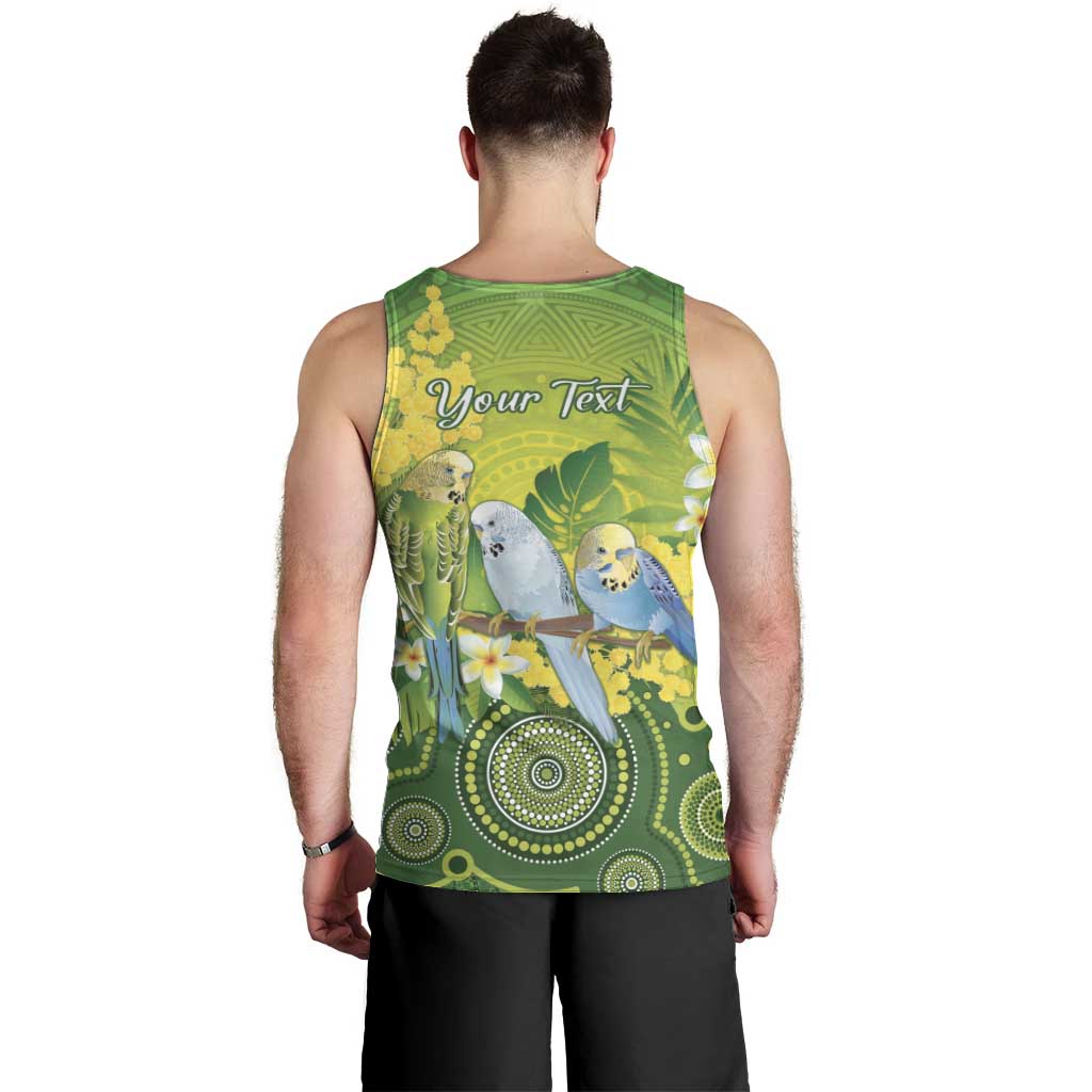 Personalised Budgerigar Australia and Golden Wattle Men Tank Top Budgie Aboriginal Art