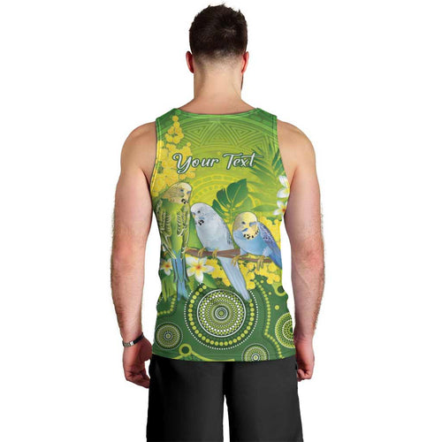 Personalised Budgerigar Australia and Golden Wattle Men Tank Top Budgie Aboriginal Art