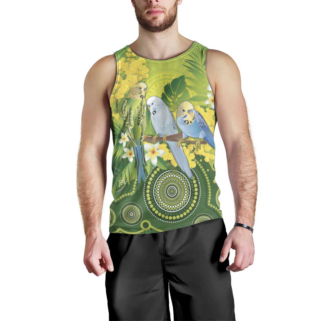 Personalised Budgerigar Australia and Golden Wattle Men Tank Top Budgie Aboriginal Art