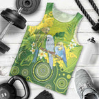 Personalised Budgerigar Australia and Golden Wattle Men Tank Top Budgie Aboriginal Art