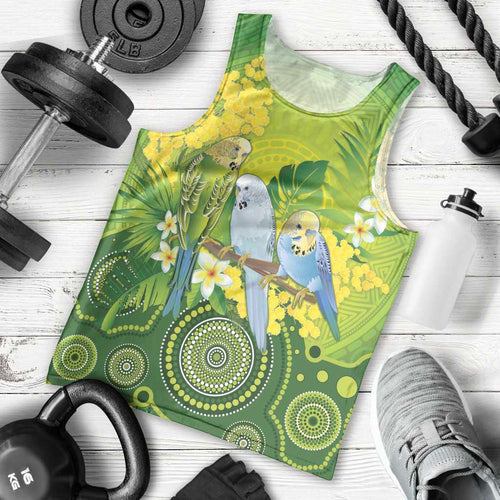 Personalised Budgerigar Australia and Golden Wattle Men Tank Top Budgie Aboriginal Art