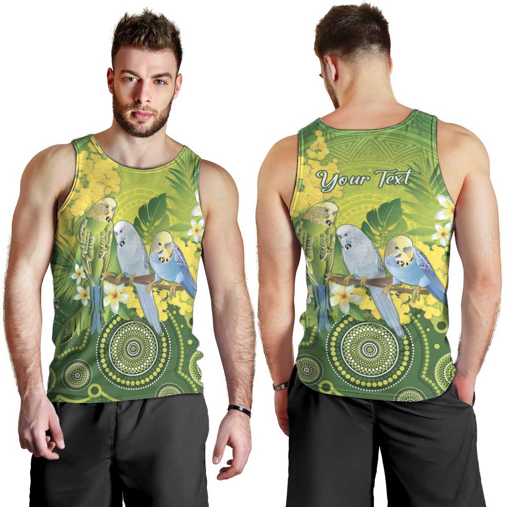 Personalised Budgerigar Australia and Golden Wattle Men Tank Top Budgie Aboriginal Art