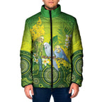 Personalised Budgerigar Australia and Golden Wattle Padded Jacket Budgie Aboriginal Art - Aussie Hoodie