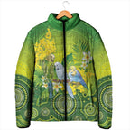 Personalised Budgerigar Australia and Golden Wattle Padded Jacket Budgie Aboriginal Art - Aussie Hoodie