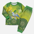 Personalised Budgerigar Australia and Golden Wattle Christmas Pajama Set Budgie Aboriginal Art - Aussie Hoodie