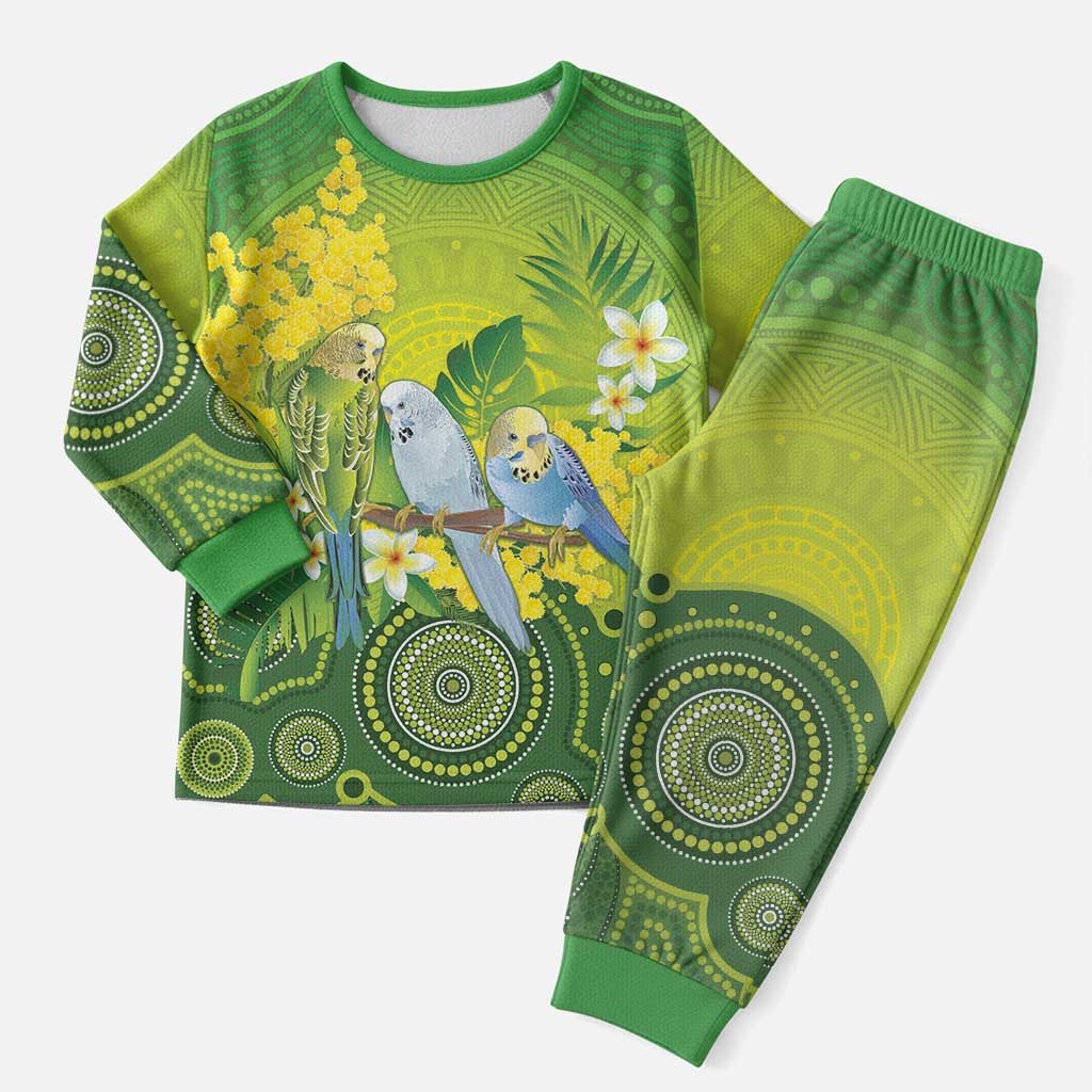 Personalised Budgerigar Australia and Golden Wattle Christmas Pajama Set Budgie Aboriginal Art - Aussie Hoodie