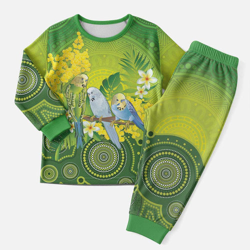 Personalised Budgerigar Australia and Golden Wattle Christmas Pajama Set Budgie Aboriginal Art - Aussie Hoodie