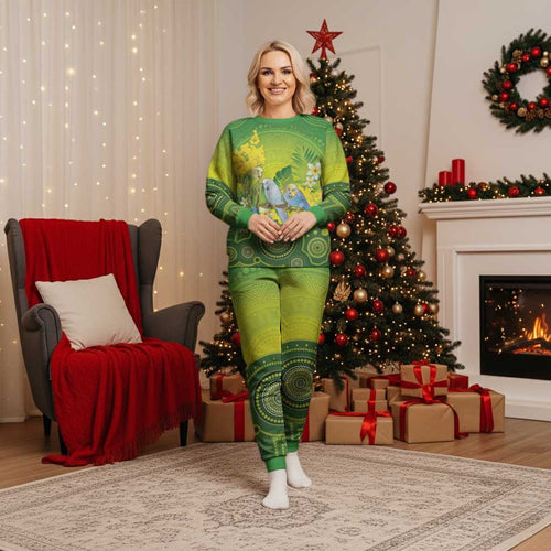 Personalised Budgerigar Australia and Golden Wattle Christmas Pajama Set Budgie Aboriginal Art - Aussie Hoodie