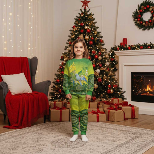 Personalised Budgerigar Australia and Golden Wattle Christmas Pajama Set Budgie Aboriginal Art - Aussie Hoodie
