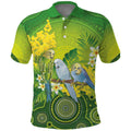 Personalised Budgerigar Australia and Golden Wattle Polo Shirt Budgie Aboriginal Art