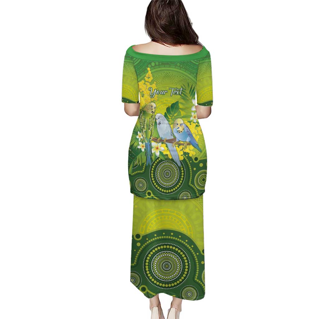 Personalised Budgerigar Australia and Golden Wattle Puletasi Budgie Aboriginal Art