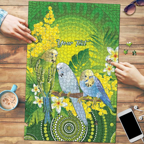 Personalised Budgerigar Australia and Golden Wattle Puzzle Budgie Aboriginal Art - Aussie Hoodie