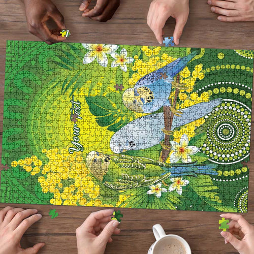 Personalised Budgerigar Australia and Golden Wattle Puzzle Budgie Aboriginal Art - Aussie Hoodie