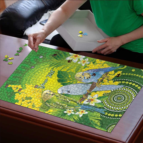 Personalised Budgerigar Australia and Golden Wattle Puzzle Budgie Aboriginal Art - Aussie Hoodie