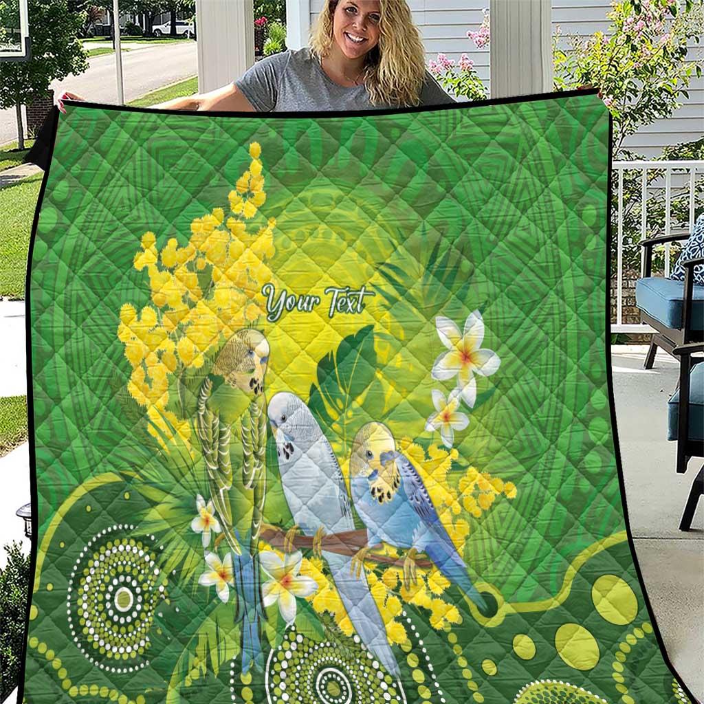 Personalised Budgerigar Australia and Golden Wattle Quilt Budgie Aboriginal Art