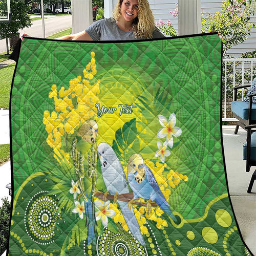 Personalised Budgerigar Australia and Golden Wattle Quilt Budgie Aboriginal Art