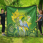 Personalised Budgerigar Australia and Golden Wattle Quilt Budgie Aboriginal Art