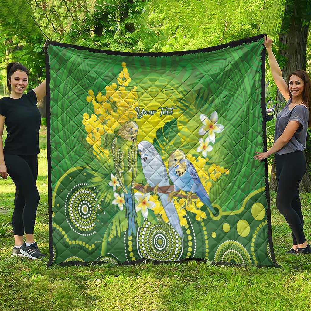 Personalised Budgerigar Australia and Golden Wattle Quilt Budgie Aboriginal Art