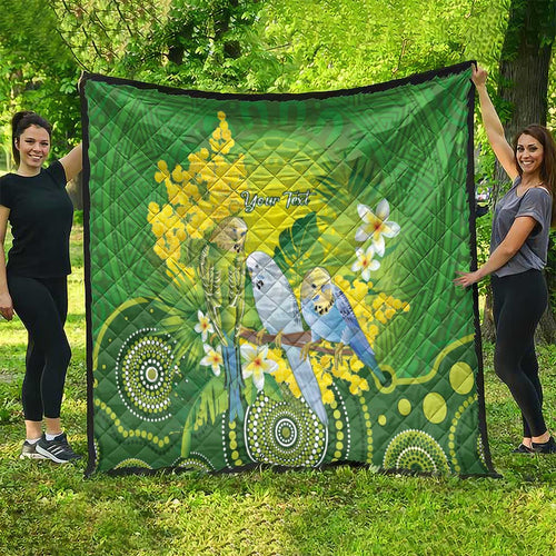 Personalised Budgerigar Australia and Golden Wattle Quilt Budgie Aboriginal Art