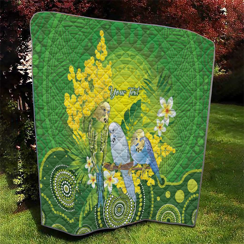 Personalised Budgerigar Australia and Golden Wattle Quilt Budgie Aboriginal Art