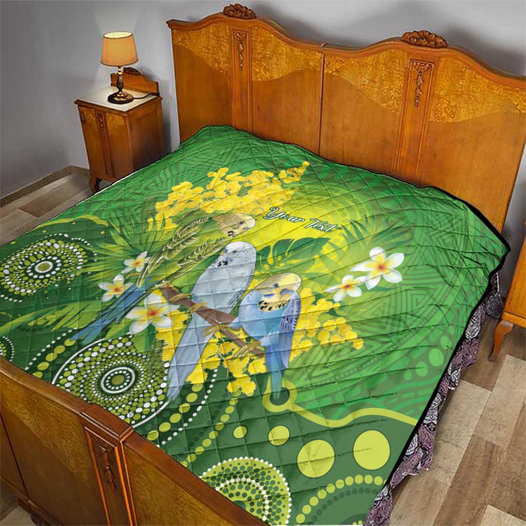 Personalised Budgerigar Australia and Golden Wattle Quilt Budgie Aboriginal Art