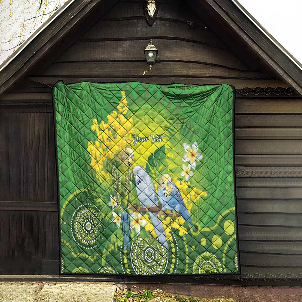 Personalised Budgerigar Australia and Golden Wattle Quilt Budgie Aboriginal Art