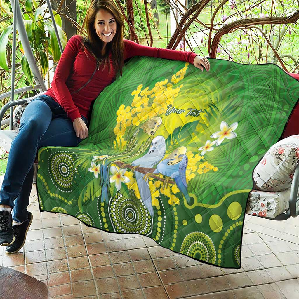 Personalised Budgerigar Australia and Golden Wattle Quilt Budgie Aboriginal Art