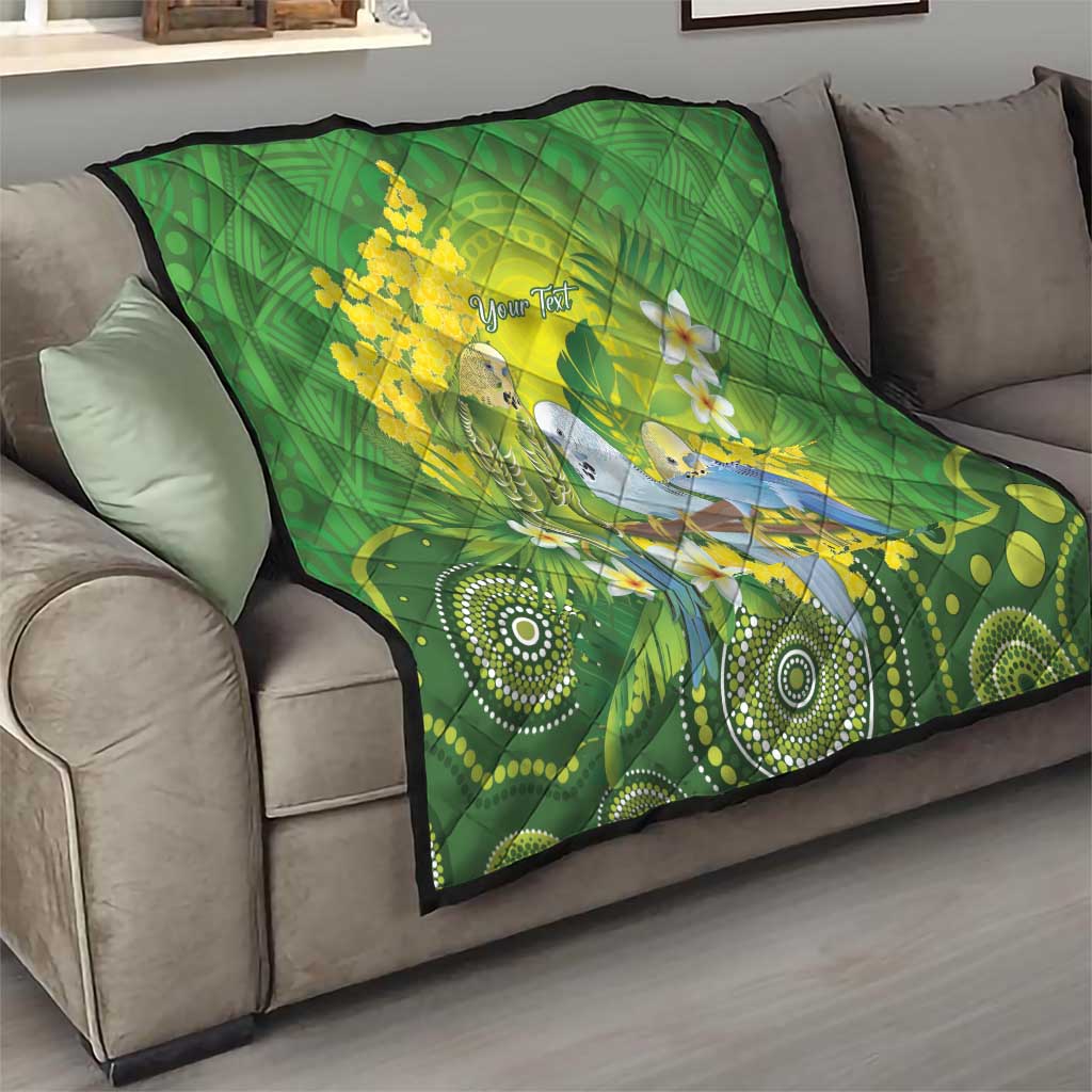 Personalised Budgerigar Australia and Golden Wattle Quilt Budgie Aboriginal Art