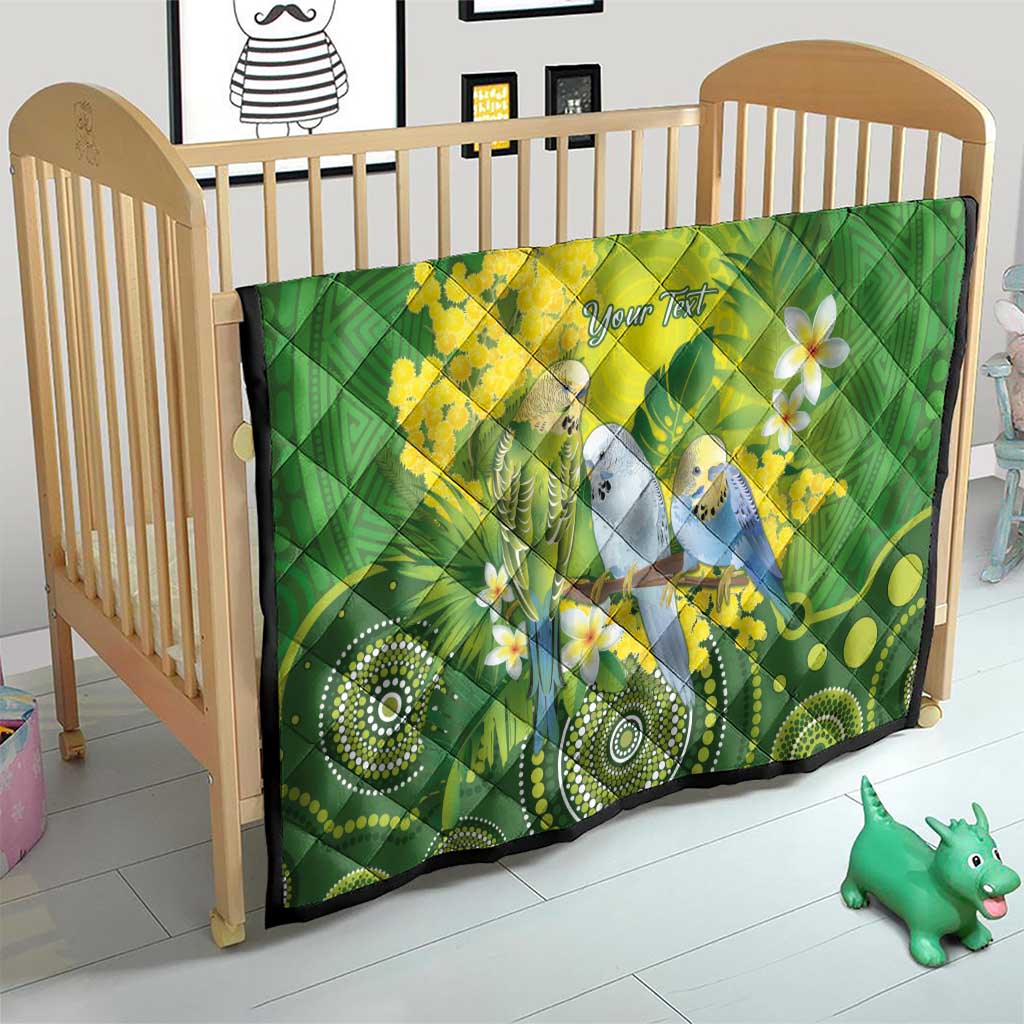 Personalised Budgerigar Australia and Golden Wattle Quilt Budgie Aboriginal Art