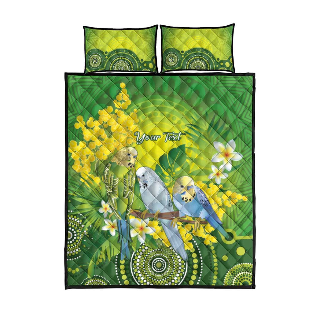Personalised Budgerigar Australia and Golden Wattle Quilt Bed Set Budgie Aboriginal Art