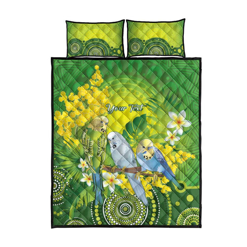 Personalised Budgerigar Australia and Golden Wattle Quilt Bed Set Budgie Aboriginal Art