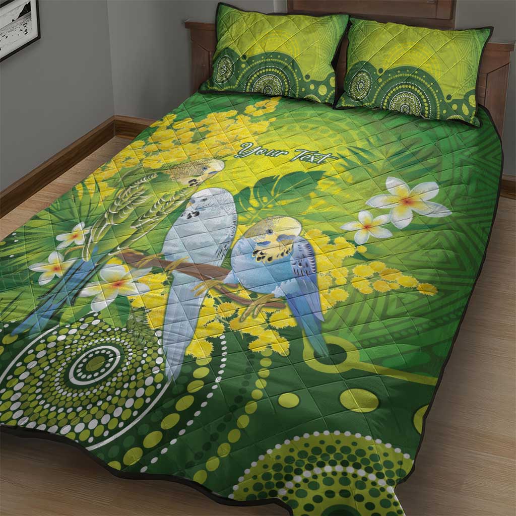 Personalised Budgerigar Australia and Golden Wattle Quilt Bed Set Budgie Aboriginal Art