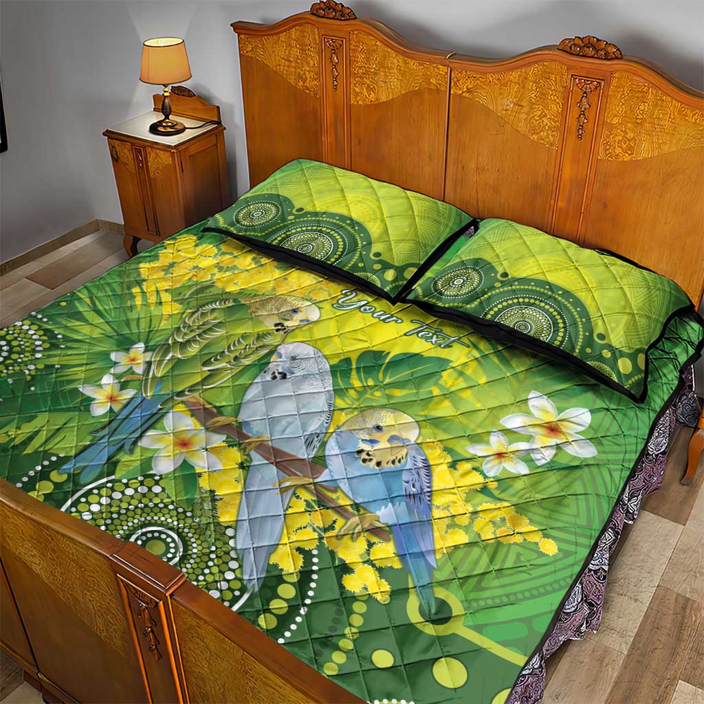 Personalised Budgerigar Australia and Golden Wattle Quilt Bed Set Budgie Aboriginal Art