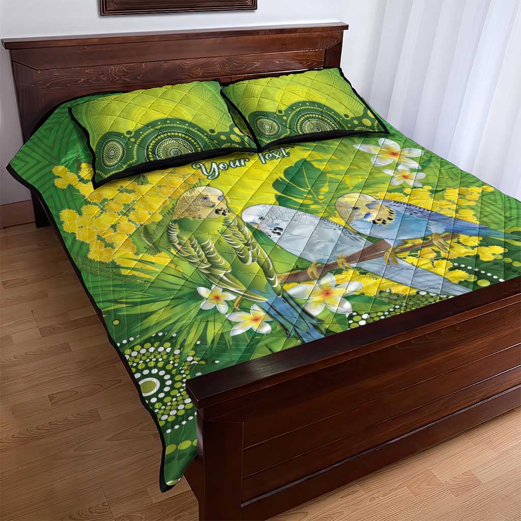 Personalised Budgerigar Australia and Golden Wattle Quilt Bed Set Budgie Aboriginal Art