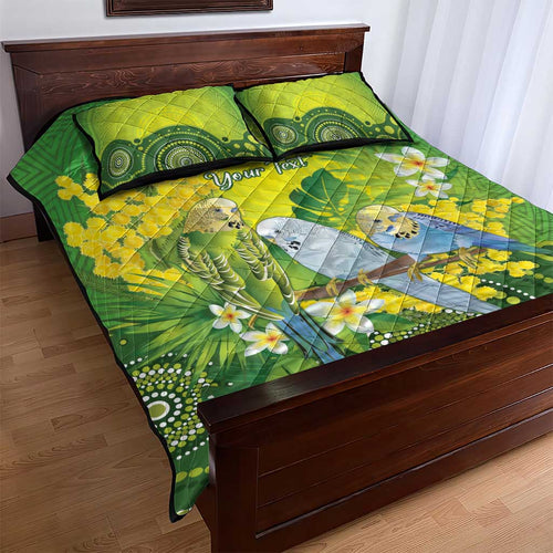 Personalised Budgerigar Australia and Golden Wattle Quilt Bed Set Budgie Aboriginal Art