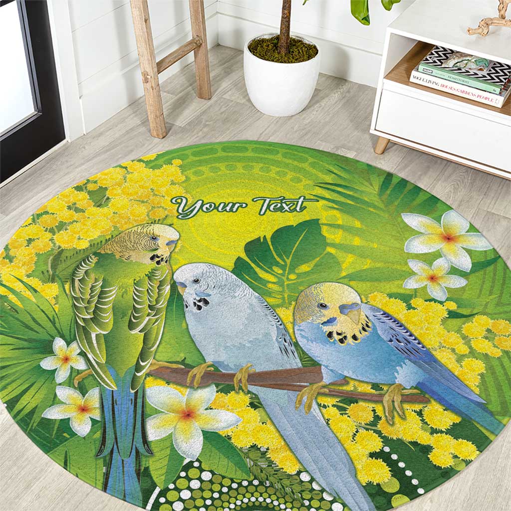 Personalised Budgerigar Australia and Golden Wattle Round Carpet Budgie Aboriginal Art