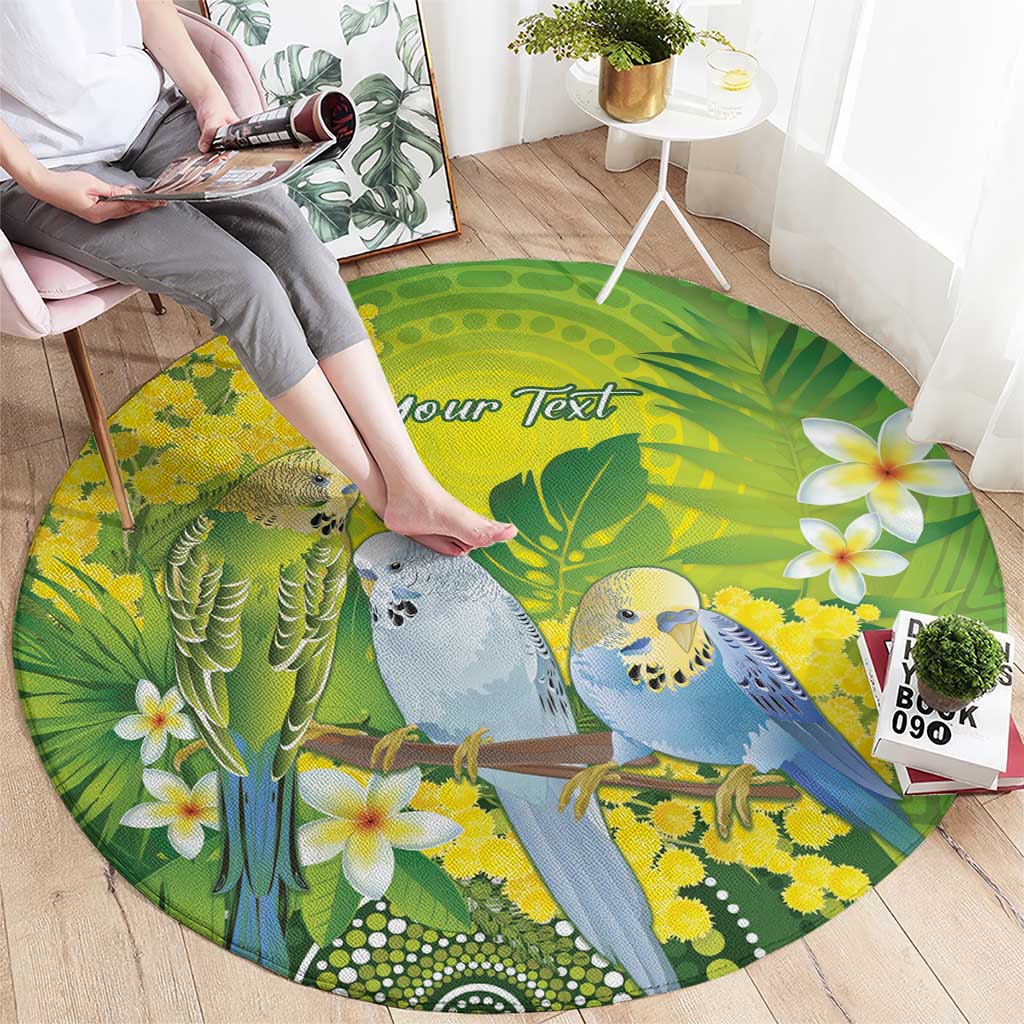 Personalised Budgerigar Australia and Golden Wattle Round Carpet Budgie Aboriginal Art
