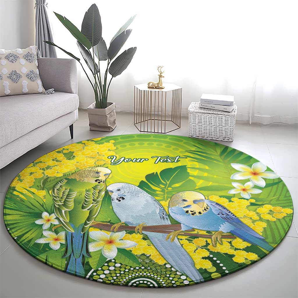 Personalised Budgerigar Australia and Golden Wattle Round Carpet Budgie Aboriginal Art