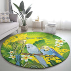 Personalised Budgerigar Australia and Golden Wattle Round Carpet Budgie Aboriginal Art