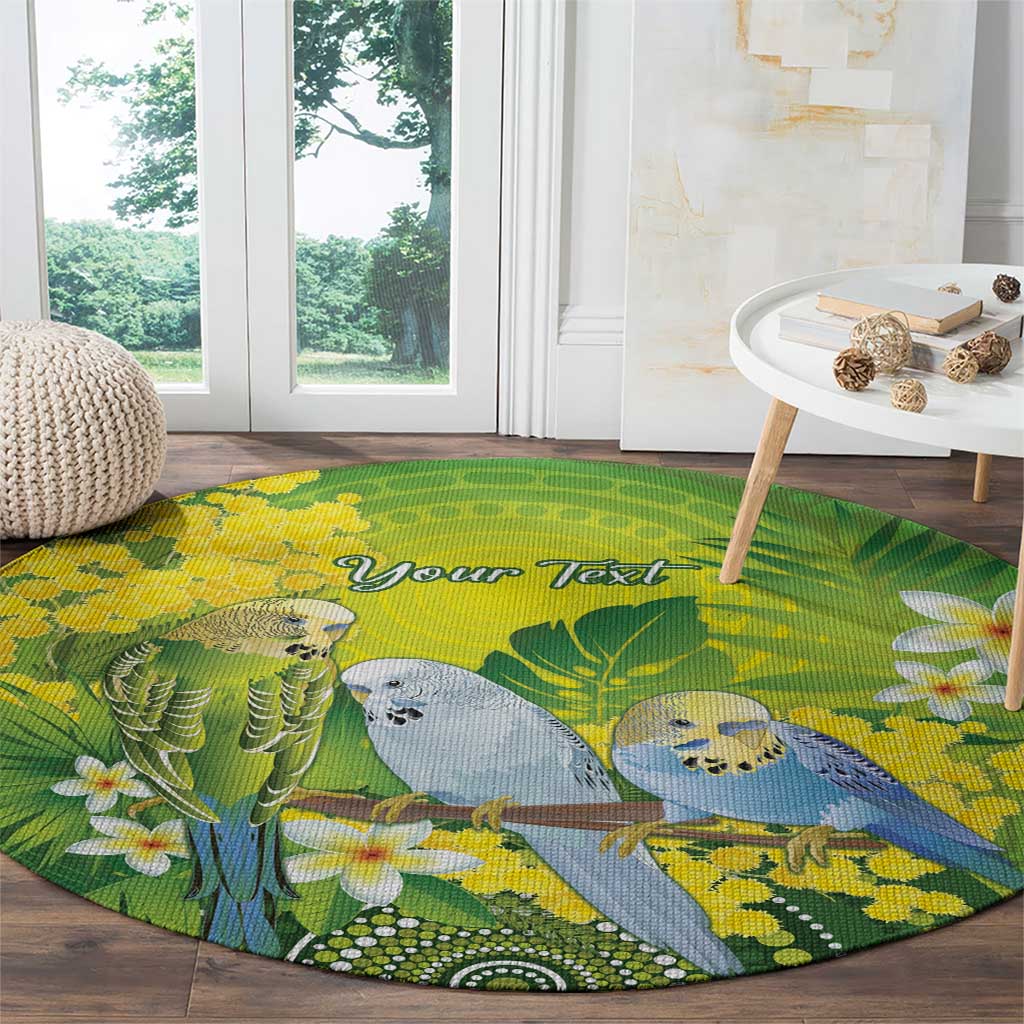 Personalised Budgerigar Australia and Golden Wattle Round Carpet Budgie Aboriginal Art