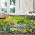 Personalised Budgerigar Australia and Golden Wattle Round Carpet Budgie Aboriginal Art