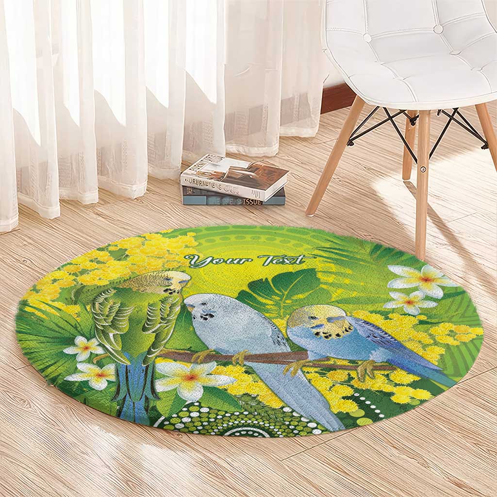 Personalised Budgerigar Australia and Golden Wattle Round Carpet Budgie Aboriginal Art