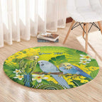 Personalised Budgerigar Australia and Golden Wattle Round Carpet Budgie Aboriginal Art